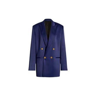 Alberta Ferretti Glanzende Satijnen Double-Breasted Jas - Dames - Blazers - Blauw - 2XL - Satijn - Jassen