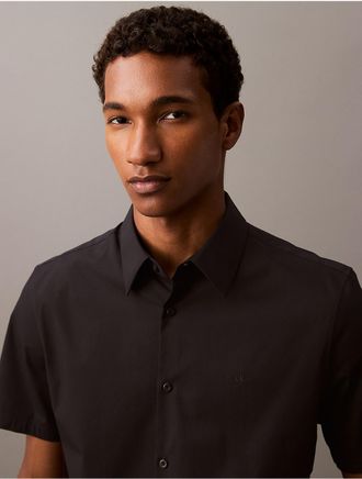 Calvin Klein Mens Cotton Stretch Slim Button-Down Shirt - Black - S