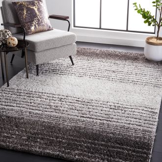 Safavieh Berber Shag Machine Made Area Rug, Grey / Dark Grey Contemporary Style Easy Care