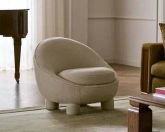 Castlery Tan France Rumi Chair, (Plush Sherpa) Sand by Castlery, Comfortable Low Rounded Chair with Removable Cushion Cover