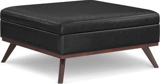 Simpli Home Owen 40In Mid Century Modern Square Xl Coffee Table Storage Ottoman