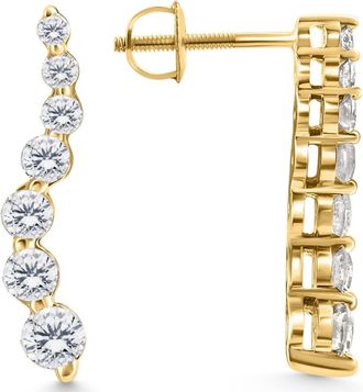 Pompeii3 1Ct Natural Diamond Journey Earrings 7-Stone 14k Gold 1 Tall Screw Back Studs