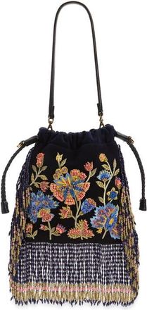 Etro Kalispera Beaded Fringe Suede Shoulder Bag in Blue at Nordstrom