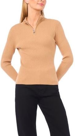 Halogen Rib Quarter Zip Sweater in Latte Heather at Nordstrom Rack, Size Xx-Large