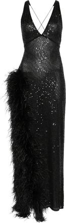Atu Body Couture Maxi-jurk met afwerking van veren en pailletten - Zwart