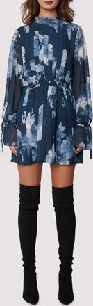 Lost + Wander Josephine Floral Pleated Long Sleeve Dress in Blue Grey Floral at Nordstrom, Size Small