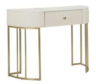 Mauro Ferretti Consola de metal dorado y ecopiel acolchado crema cm 100x40x75