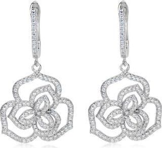 Suzy Levian Sterling Silver Pav&eacute; CZ Dangle Drop Earrings in White at Nordstrom Rack