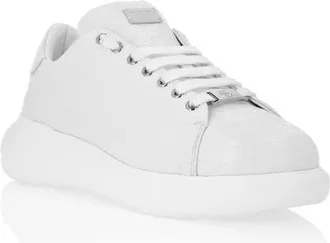 Philipp Plein Nappa Leather Low Top Sneakers Monogram Unisex in White at Nordstrom, Size 35