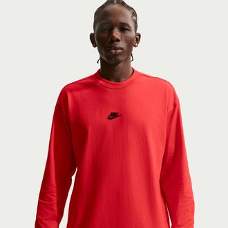 Nike Mens Nike Sportswear Premium Essentials Long-Sleeve T-Shirt in Red | IH1127-657