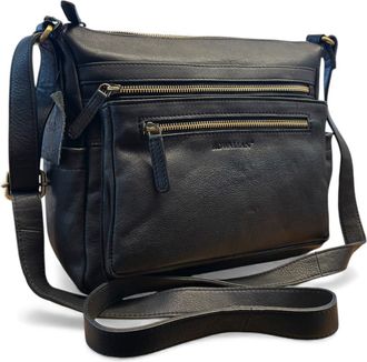 Rowallan of Scotland Black Leather Crossbody Bag for Women - Genuine Leather - 3 Front Zip Pockets, Rear Zip, Side Slip Pockets - Adjustable Long Strap - 28&times;25