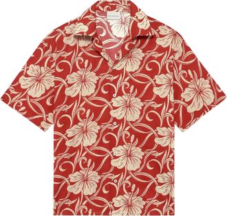 Dr&ocirc;le de Monsieur Hibiscus Floral Short-Sleeved Shirt with Classic Collar