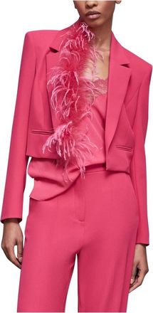 Patrizia Pepe Cropped Fuchsia Blazer met Veren - Dames - Blazers - Roze - S - Jassen
