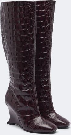 Balmain Croc-effect leather knee-high boots