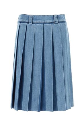 Miu Miu Light Blue Denim Pleated Skirt