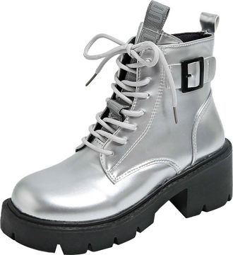 Generic Womens Combat Boots Lace-Up Chunky Platform Sole Round Toe Ankle Booties Elegant Stylish Ladies Casual Shoes Lightweight Cozy Autumn Winter size 4.5