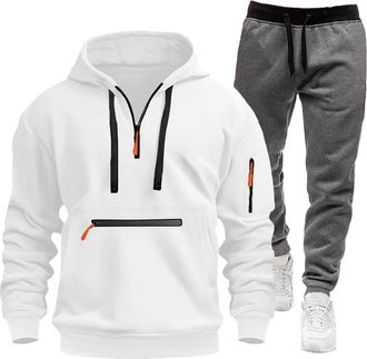 Generic Plus Size Mens Tracksuit Set,Quarter Zip Mens Tracksuits with Multi-Pockets,Solid Color Hoodies and Joggers,Comfy Loose Fit Casual Autumn Winter Outdo