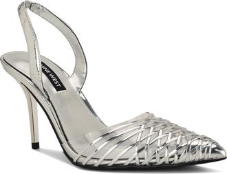 Nine West Pemma Slingback Pointed Cap Toe Pump in Silver at Nordstrom, Size 10.5