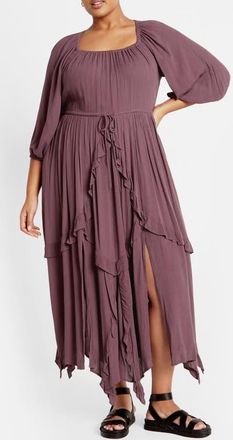 City Chic Zayne Handkerchief Hem Dress in Dusty Mauve at Nordstrom, Size Xxs