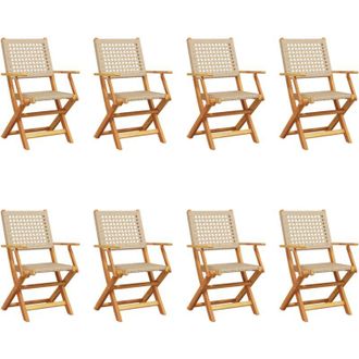 vidaXL Vidaxl - Sillas De Jard&iacute;n Plegables 8 Uds Madera Maciza Y Rat&aacute;n Pe Beige