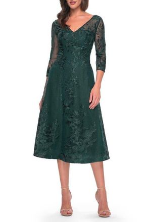 La Femme Stylish Tea Length Mother of the Bride Dress with Sleeves in Dark Emerald at Nordstrom, Size 14