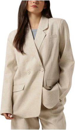 Gestuz Linnen Blazer Elegant Stijlvol Veelzijdig - Dames - Blazers - Beige - XL - Linnen - Jassen