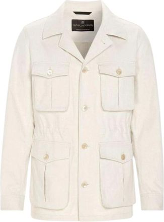 Oscar Jacobson Jassen, Heren, Wit, M, Katoen, Regular Fit Overshirt in Katoenmix met Twillstructuur