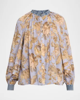 Kobi Halperin Stevie Pintuck Floral-Print Cotton Blouse