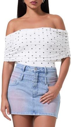 AFRM Divya Off the Shoulder Bodysuit in Blanc Micro Dot at Nordstrom Rack, Size Xx-Small