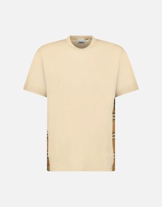 Burberry Womens Burberry Caris Check Hem T-Shirt Soft Fawn - Cream - Size: 10/8