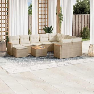 vidaXL Set De Sof&aacute;s De Jard&iacute;n 11pzas Con Cojines Rat&aacute;n Sint&eacute;tico Beige Vidaxl