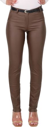 Malito more than fashion Malito - Womens Chino Trousers - Chic Elastic Leather Look Trousers - Festive Elegant Stretch Womens Trousers 1031 (S-XXL), dark brown, XXL