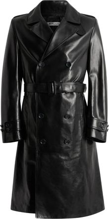 Bally double-breasted belted leather coat - Black