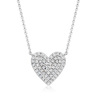 Ross-Simons Pave Diamond Heart Necklace in Sterling Silver