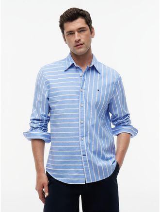 Tommy Hilfiger Mens Regular Fit Mixed-Stripe All-Day Shirt - Blue - XXL