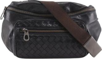 Bottega Veneta Pre-owned Belt Bags, male, Black, Size: ONE SIZE Pre-owned Intrecciato Leather Crossbody Bag