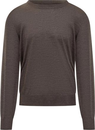 Brunello Cucinelli Fijne Wol-Cashmere Trui - Heren - Ronde hals truien - Bruin - M - Wol - Truien & Vesten