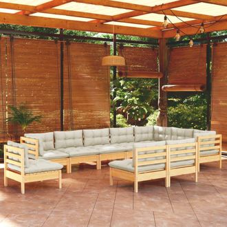 vidaXL Muebles De Jard&iacute;n 10 Pzas Y Cojines Madera Maciza De Pino Crema Vidaxl