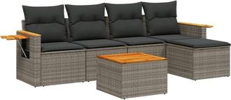vidaXL Set De Muebles De Jard&iacute;n 6 Pzas Y Cojines Rat&aacute;n Sint&eacute;tico Gris Vidaxl
