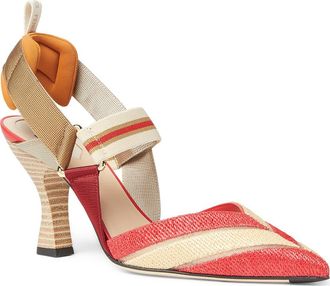 Fendi Colibri Slingback Pump in Beige Rafia Rubino at Nordstrom, Size 5.5Us