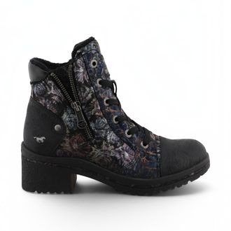 Mustang Jeans Mustang dames zwarte bloemen veteraars winterenkellaarzen - M0092001