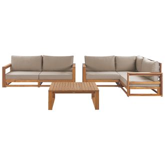 Beliani Conjunto De Jard&iacute;n 4 Plazas De Madera De Acacia Certificada Clara Con Cojines Timor Ii