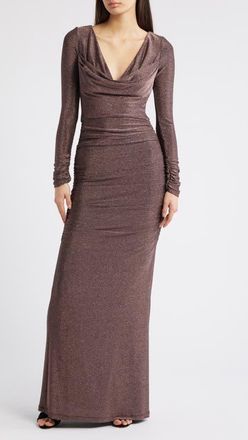 Black Halo Rafaela Long Sleeve Glitter Knit Gown in Rose Quartz at Nordstrom, Size 14