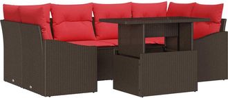 vidaXL Conjunto De Sof&aacute; De Jard&iacute;n 7 Uds. Marr&oacute;n Y Rojo Polirat&aacute;n Vidaxl