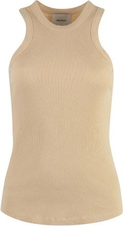 Halfboy Geribbelde Racerback Tanktop met Geborduurd Logo - Dames - Tops zonder mouwen - Beige - XS - Tops