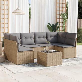 vidaXL Vidaxl - Set Sof&aacute;s De Jard&iacute;n 7 Piezas Y Cojines Rat&aacute;n Sint&eacute;tico Beige