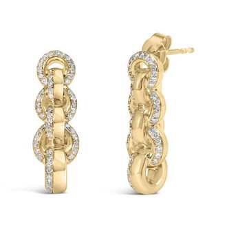 House of Brilliance 14K Yellow Gold Plated.925 Sterling Silver 3/4 Cttw Diamond Chain Link Drop Earrings