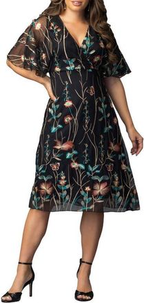 Kiyonna Sonnet Embroidered Cocktail Dress in Onyx at Nordstrom, Size X-Large