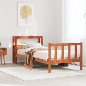 vidaXL Vidaxl - Estructura Cama Con Cabecero Madera Pino Marr&oacute;n Cera 75x190 Cm