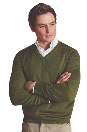 CHARLES TYRWHITT Pure Merino V Neck Sweater in Moss Green at Nordstrom, Size Xx-Large